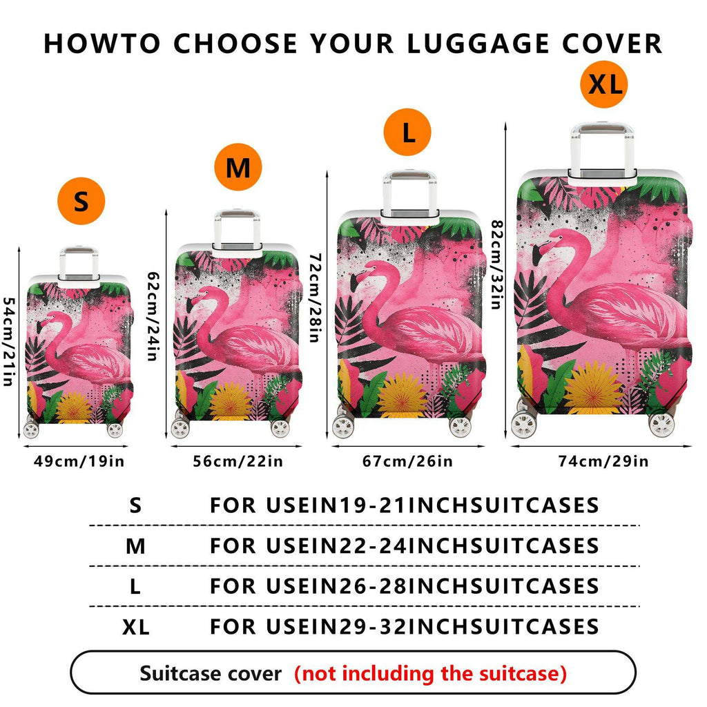 1-Piece Pink Flamingo Tropical Leaves Abstract Artistic Bright  Suitcase Luggage Cover, Stretch Protective Sleeve