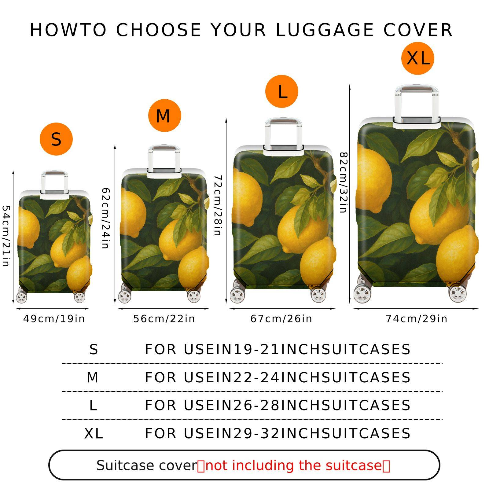 1-Piece Lemon Fruit Nature Green Botanical Artistic  Suitcase Luggage Cover, Stretch Protective Sleeve