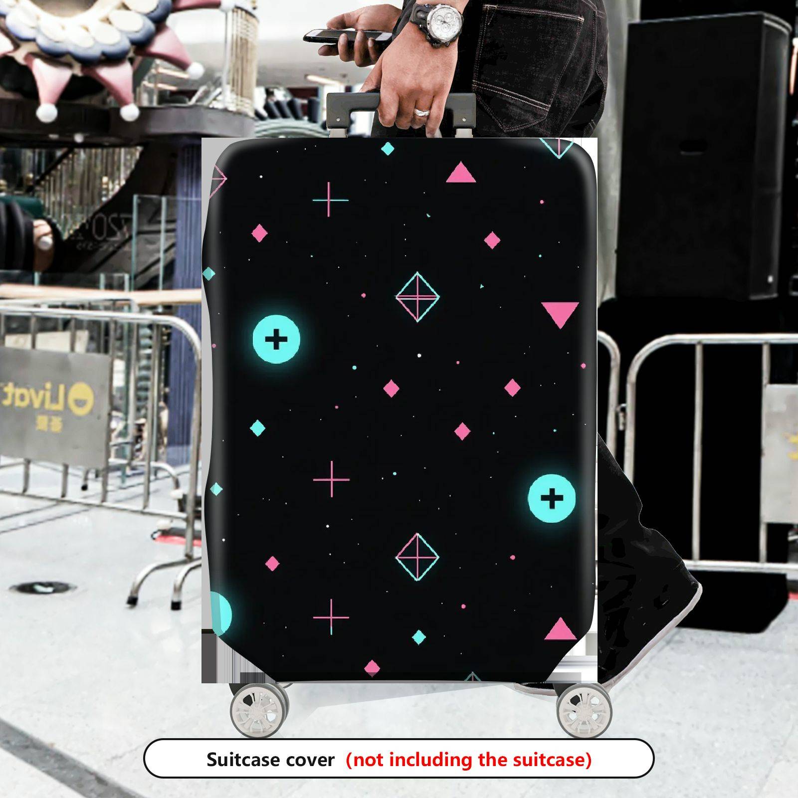 1-Piece Modern Abstract Geometric  Pink Blue  Suitcase Luggage Cover, Stretch Protective Sleeve