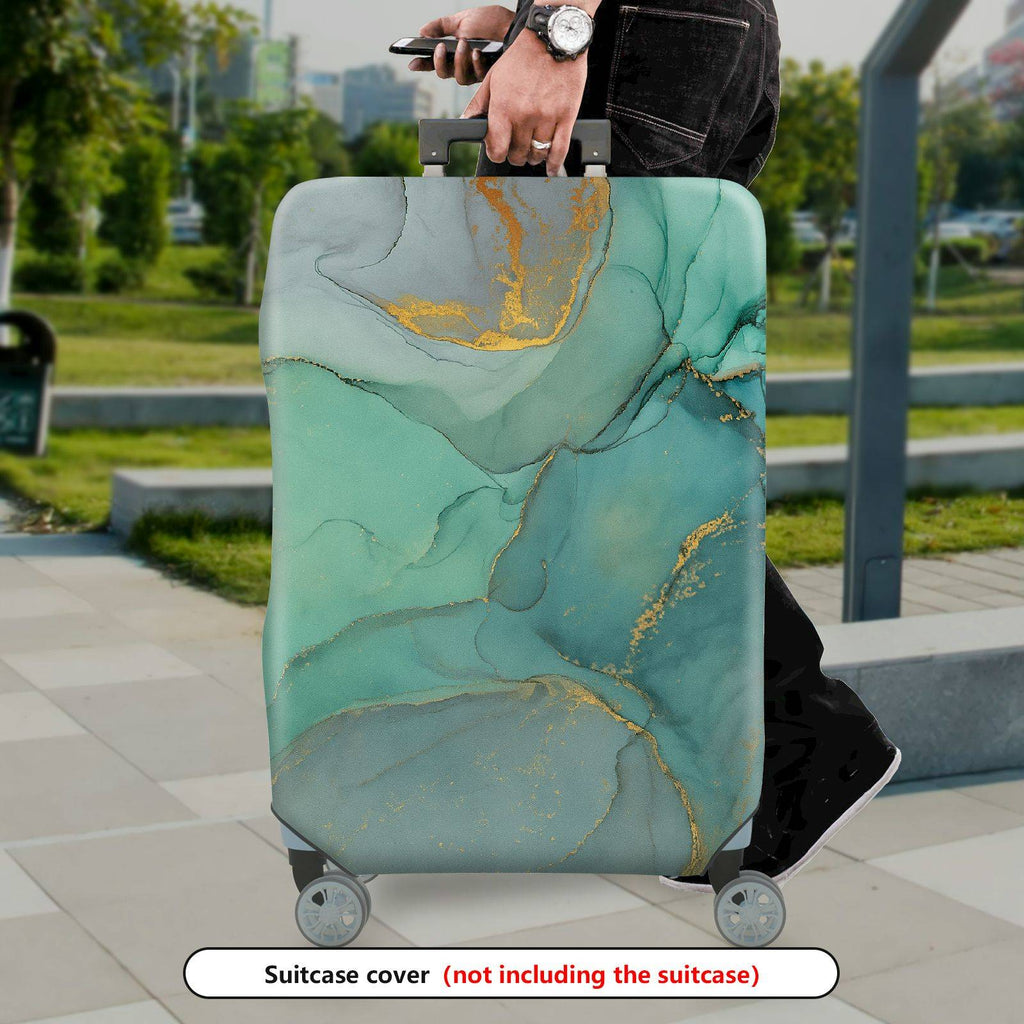 1-Piece Marble Gold Green Artistic Abstract Travel  Suitcase Luggage Cover, Stretch Protective Sleeve