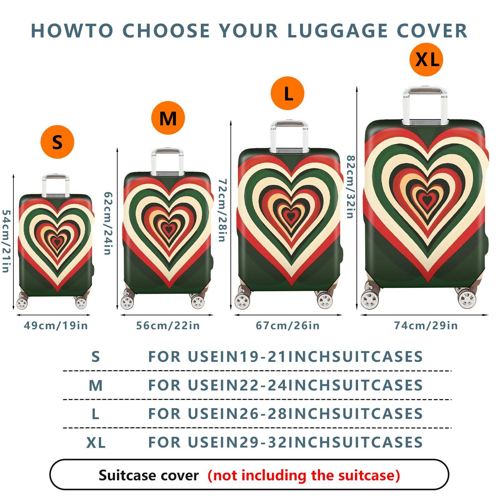 1-Piece Retro Heart Geometric Multicolor Funky Travel  Suitcase Luggage Cover, Stretch Protective Sleeve