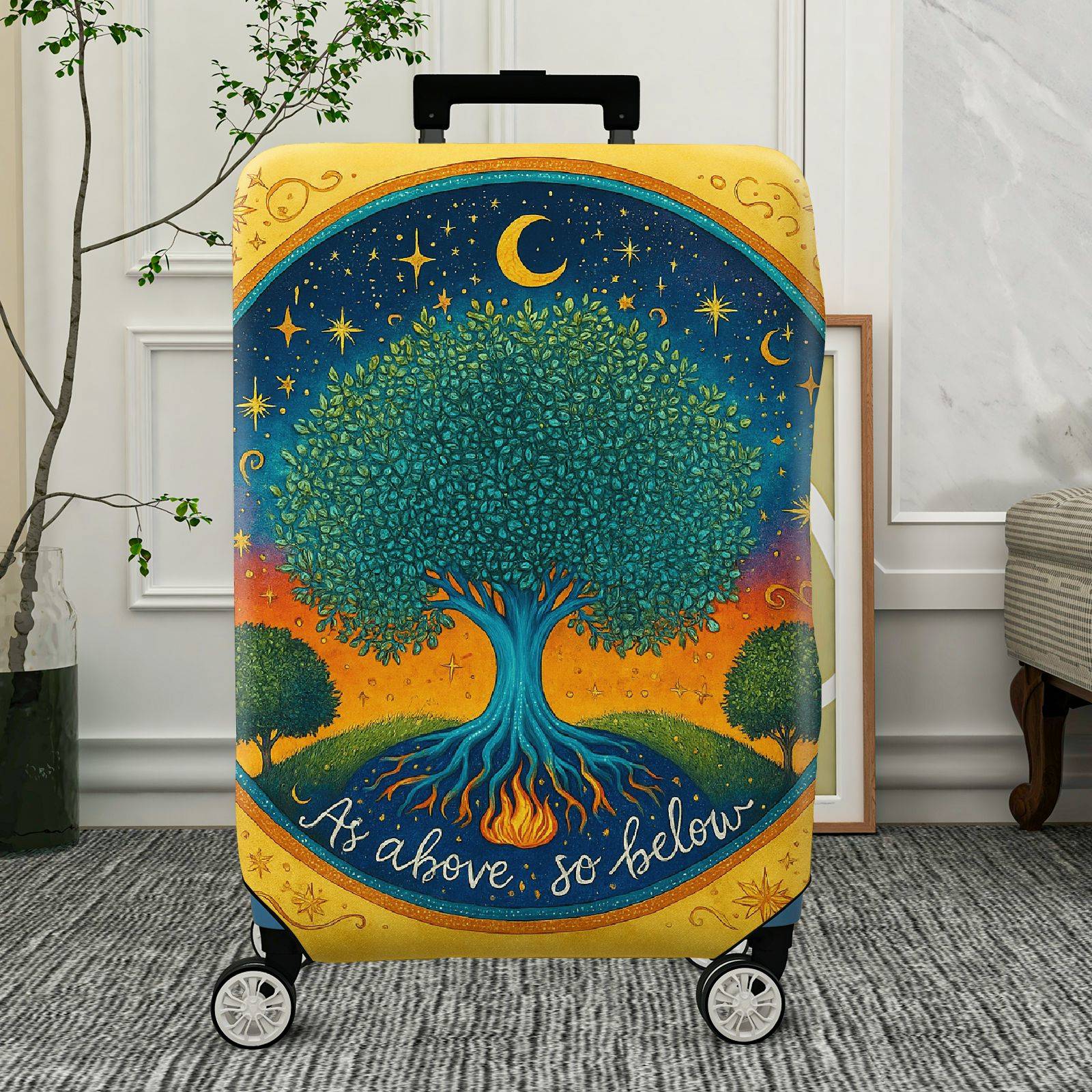 1-Piece Cosmic Tree Moon Star Universe Nature  Suitcase Luggage Cover, Stretch Protective Sleeve