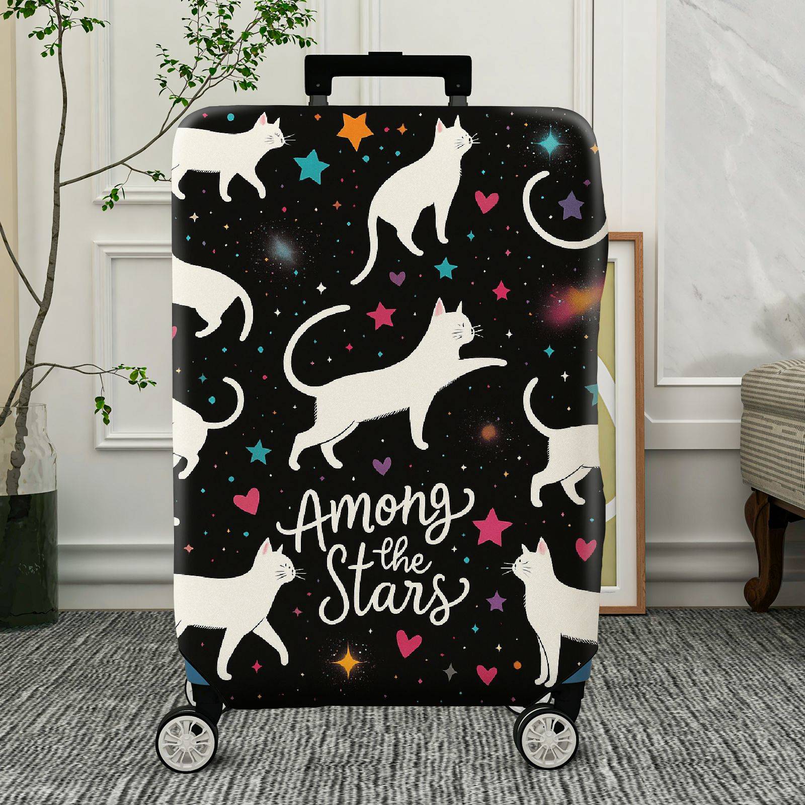 1-Piece Starry Cat Hearts Cosmic Whimsical  Suitcase Luggage Cover, Stretch Protective Sleeve