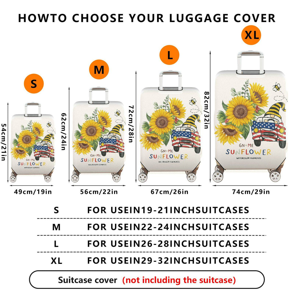 1-Piece Sunflower American Flag Gnome Car Artistic Travel Design  Suitcase Luggage Cover, Stretch Protective Sleeve