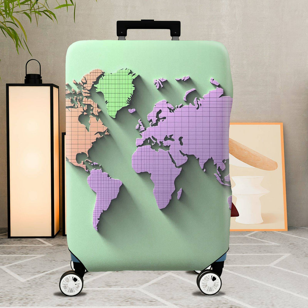 1-Piece World Map Travel Destination Pattern Multicolor Geometric  Suitcase Luggage Cover, Stretch Protective Sleeve