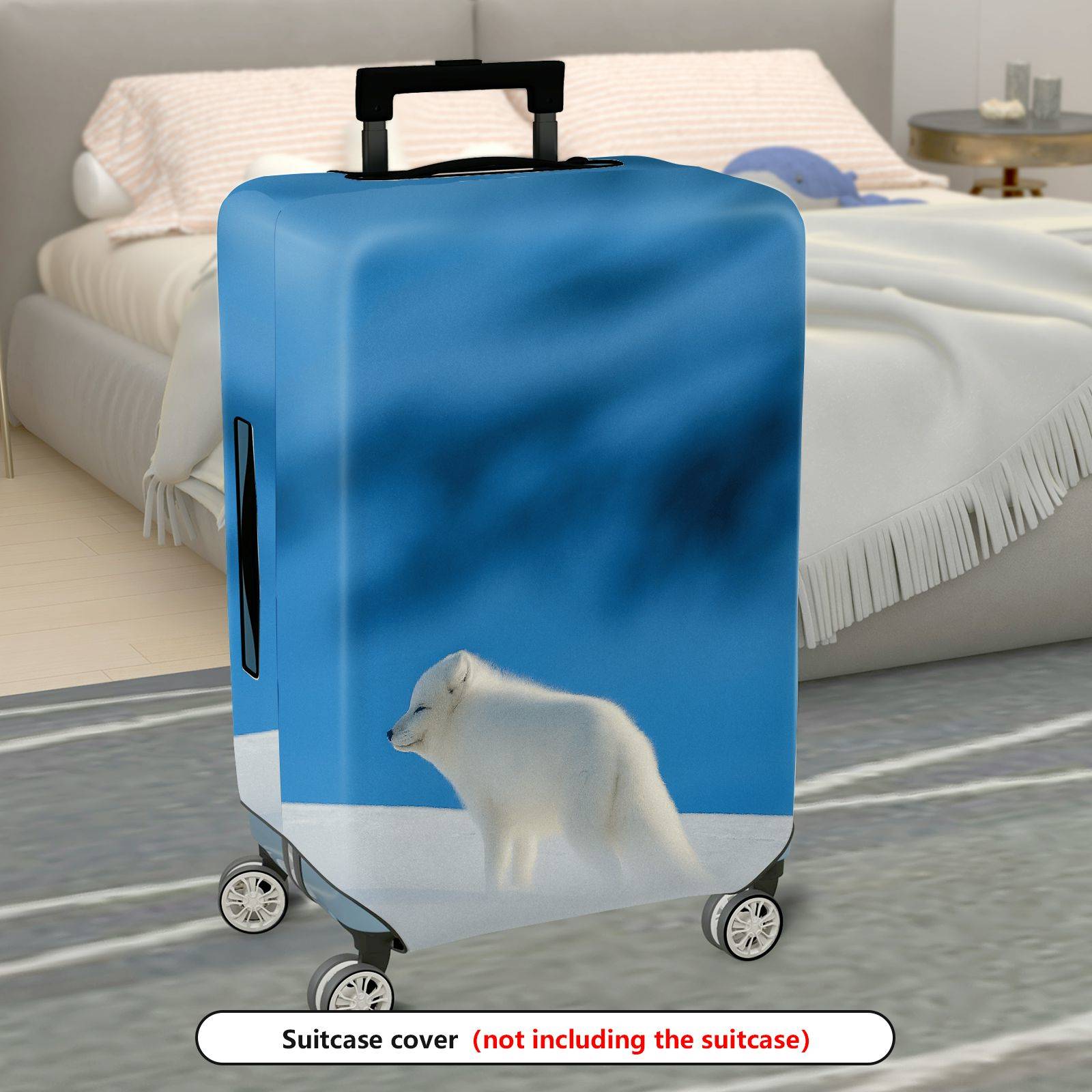 1-Piece Arctic Fox Winter Snowy Blue Landscape Travel  Suitcase Luggage Cover, Stretch Protective Sleeve