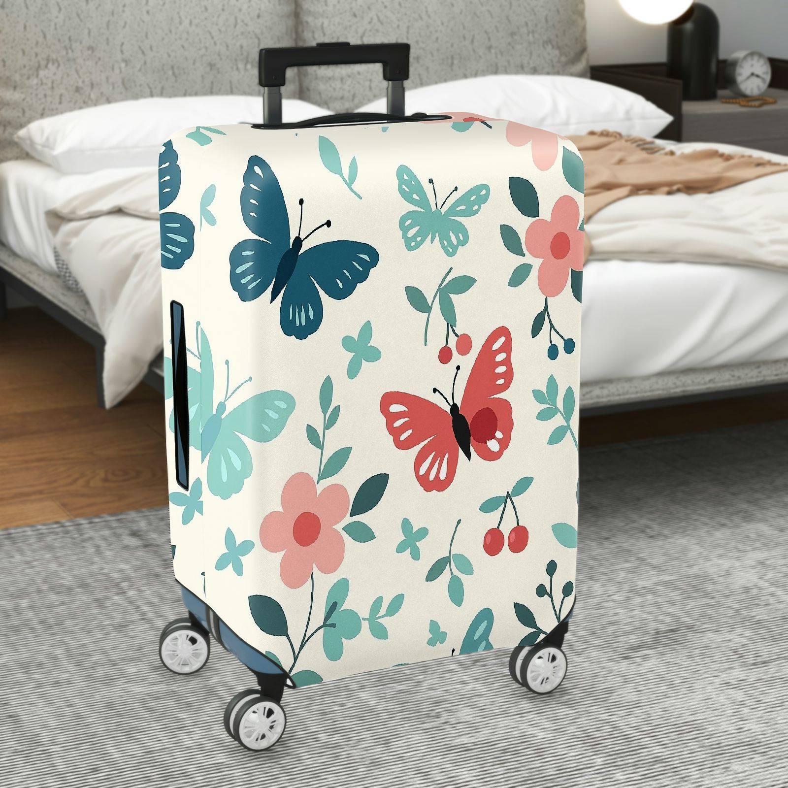 1-Piece Butterfly Floral Cherry Blossom Nature Aesthetic  Suitcase Luggage Cover, Stretch Protective Sleeve