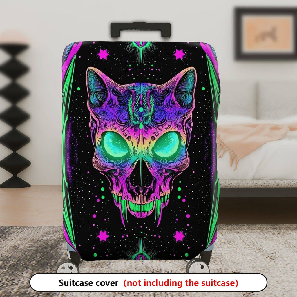 1-Piece Cat Skull Halloween Cosmic Psychedelic Unique  Suitcase Luggage Cover, Stretch Protective Sleeve