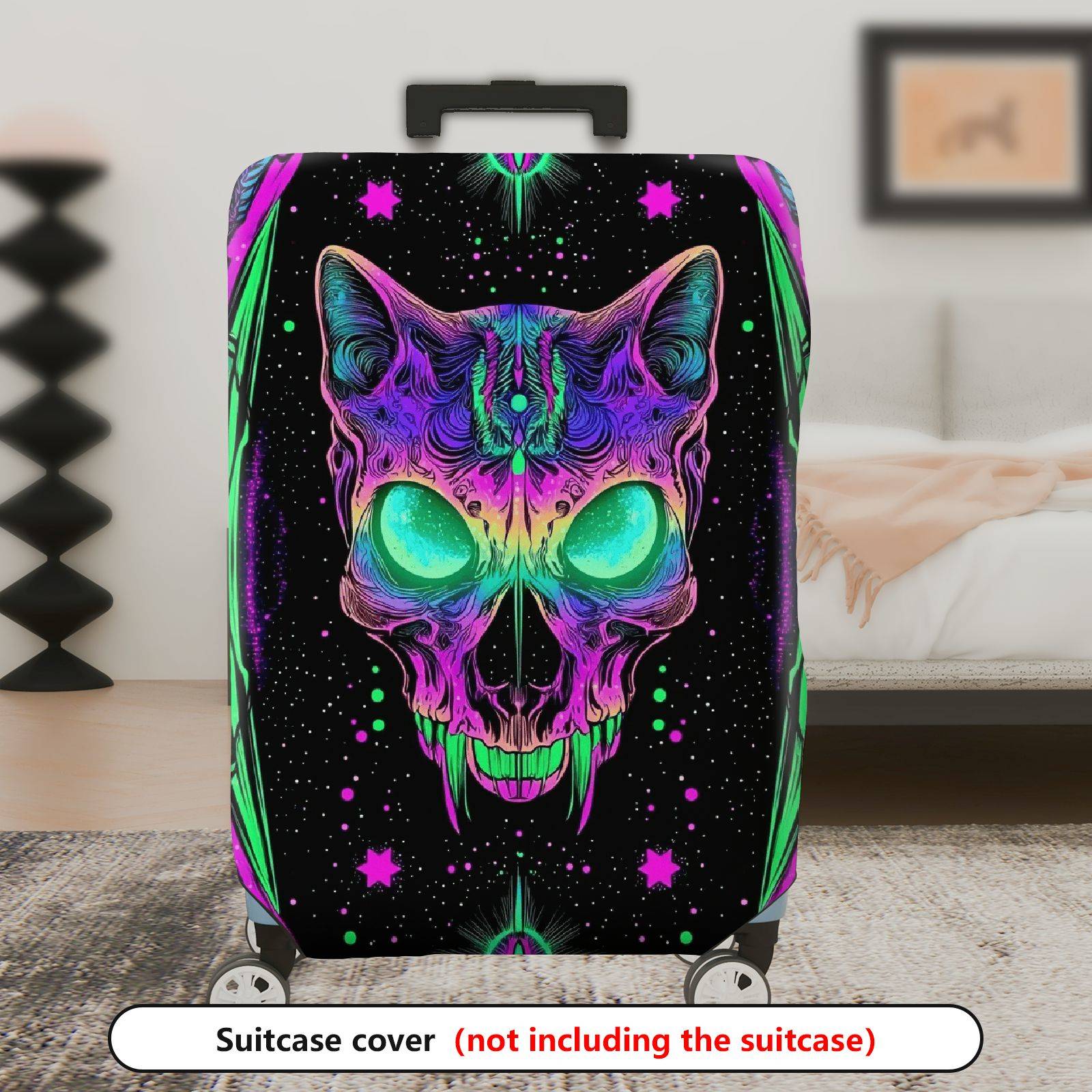 1-Piece Cat Skull Halloween Cosmic Psychedelic Unique  Suitcase Luggage Cover, Stretch Protective Sleeve