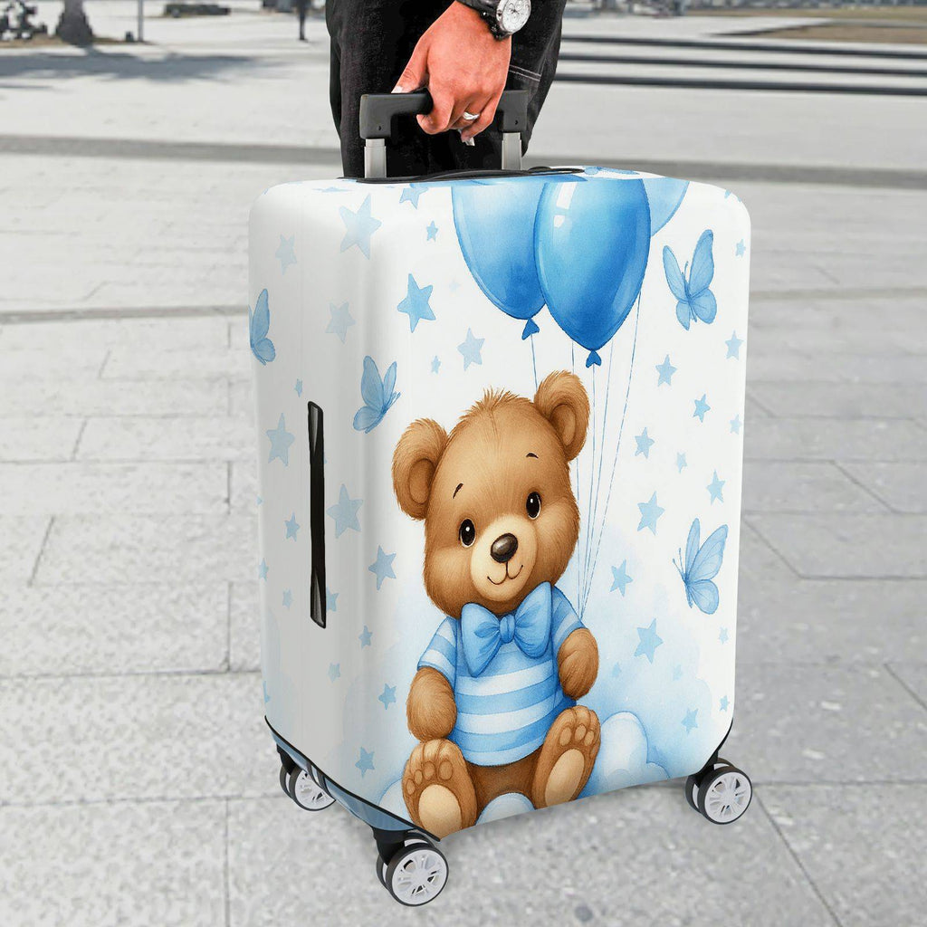 1-Piece Cute Bear Blue Balloon Stars Clouds Butterfly  Suitcase Luggage Cover, Stretch Protective Sleeve