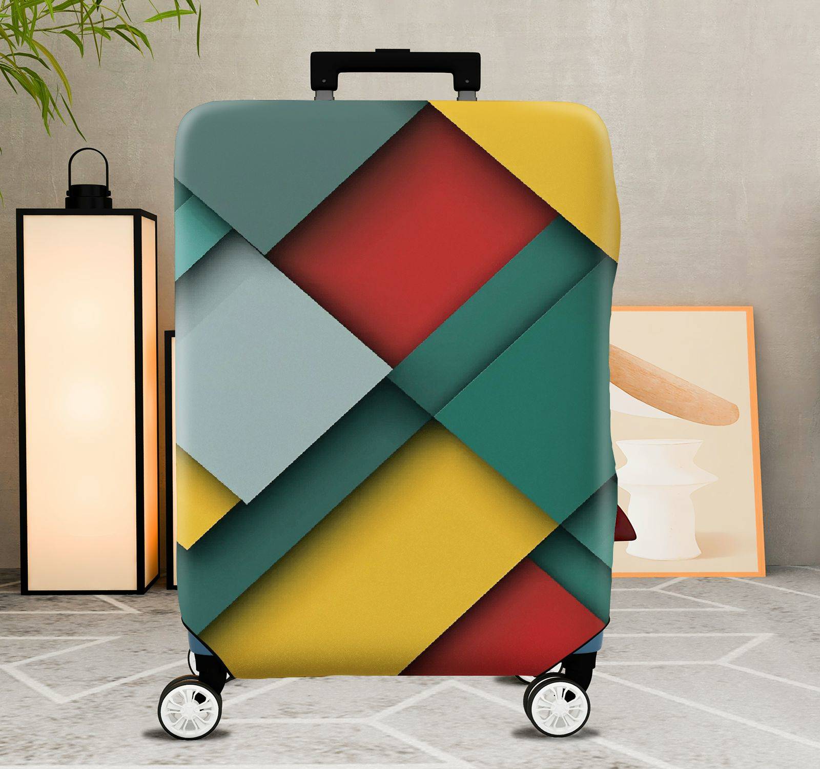 1-Piece Colorful Geometric Abstract Art Modern Unique  Suitcase Luggage Cover, Stretch Protective Sleeve