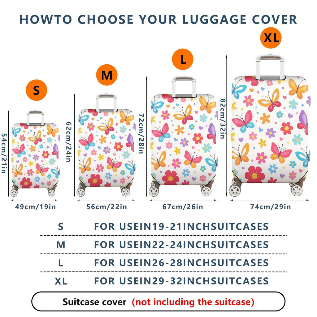 1-Piece Colorful Floral Butterfly Heart Travel Holiday Vibrant  Suitcase Luggage Cover, Stretch Protective Sleeve