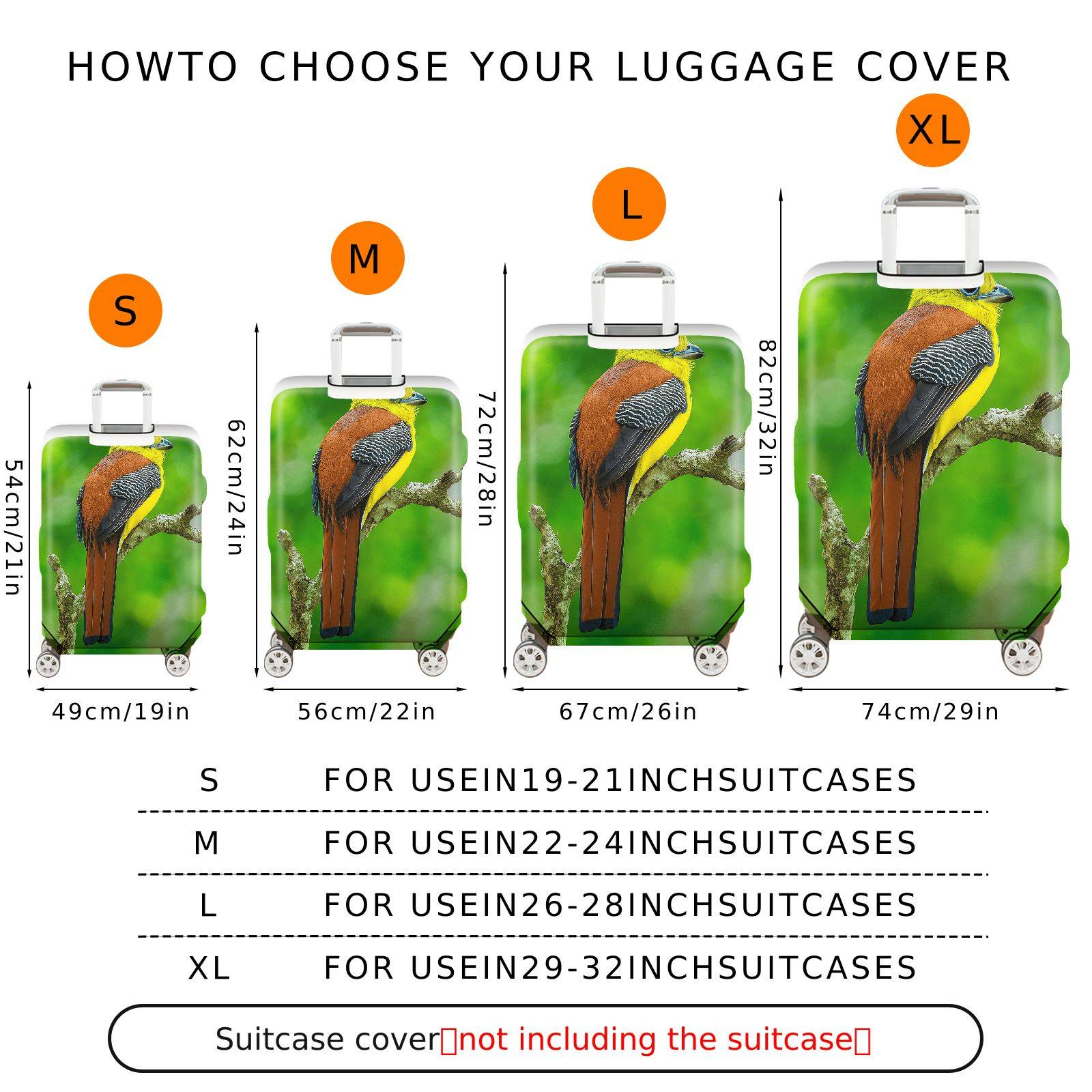 1-Piece Bird Nature Colorful Vibrant Artistic  Suitcase Luggage Cover, Stretch Protective Sleeve