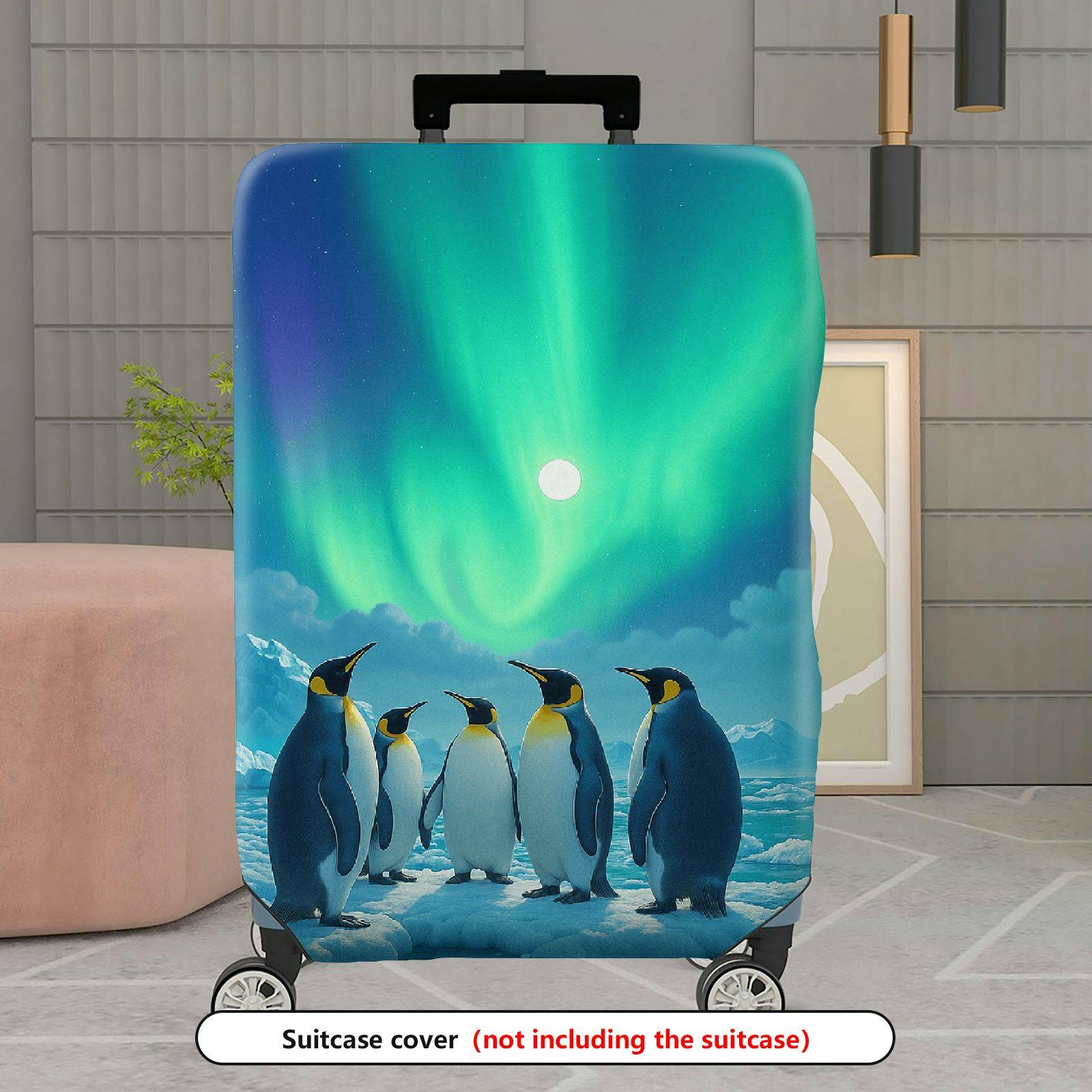 1-Piece Aurora Penguin Ice Landscape Glacier Winter  Suitcase Luggage Cover, Stretch Protective Sleeve