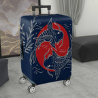1-Piece Fish Red Blue Japanese Art Minimalistic Leaf  Suitcase Luggage Cover, Stretch Protective Sleeve