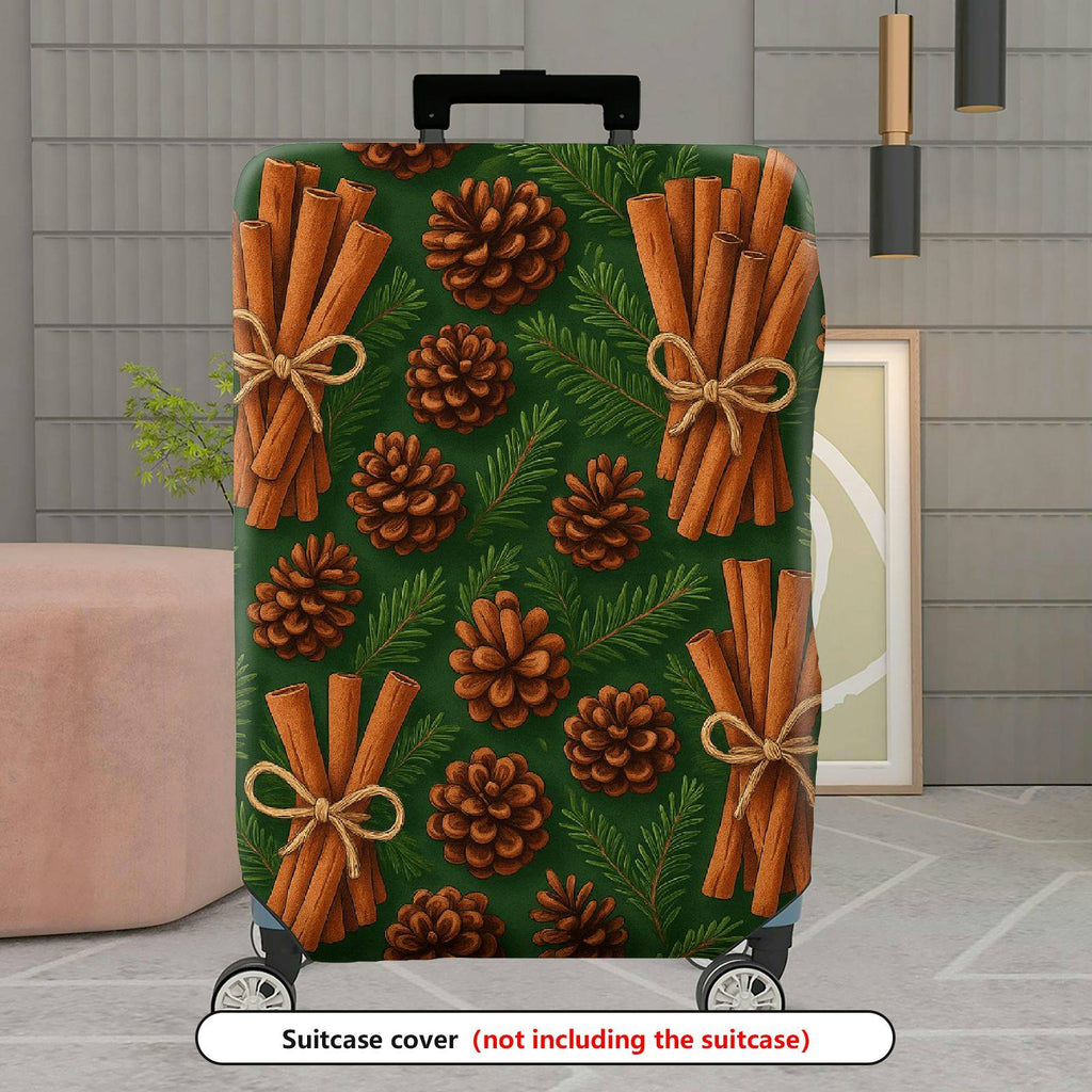 1-Piece Pine Cone Cinnamon Evergreen Holiday Nature Travel  Suitcase Luggage Cover, Stretch Protective Sleeve