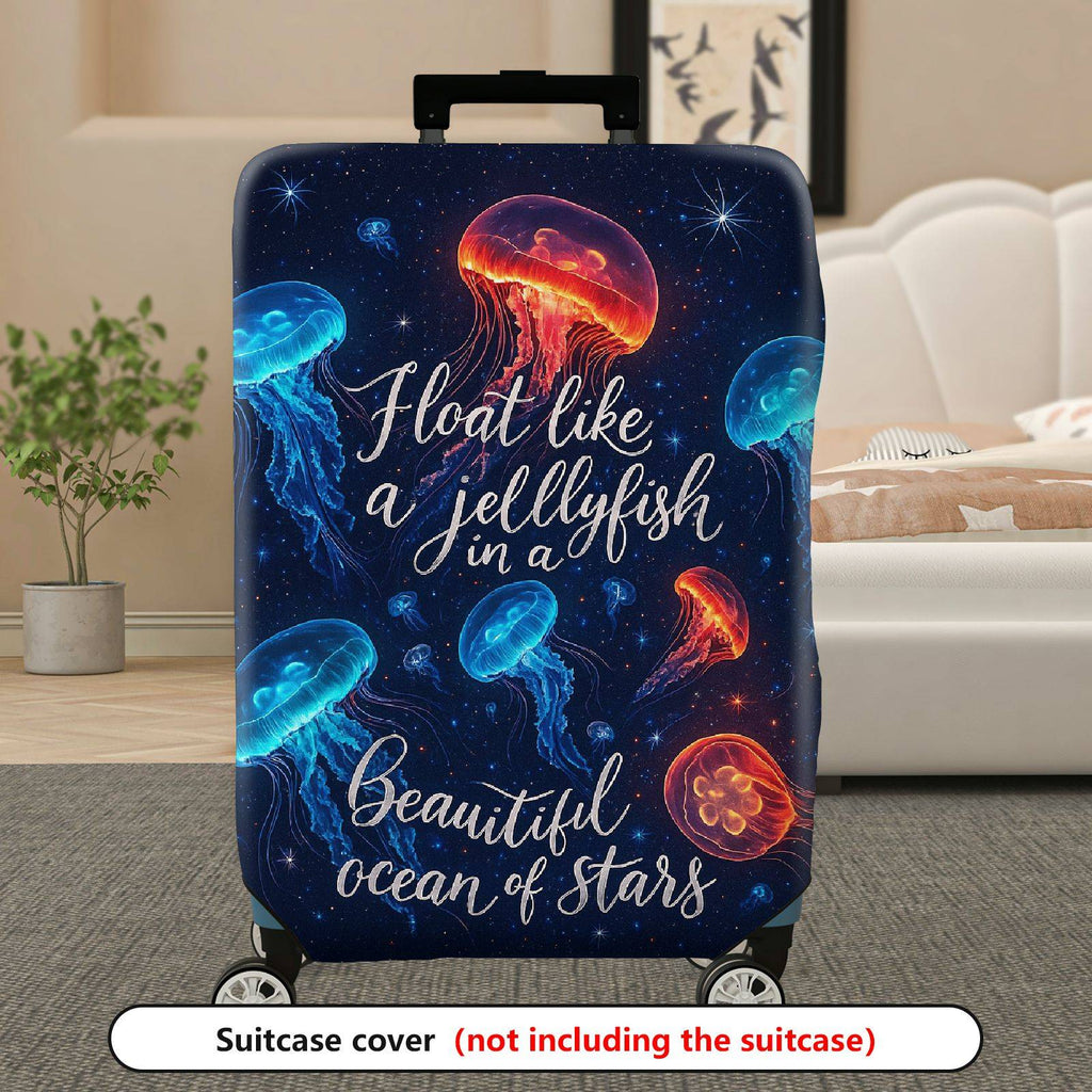 1-Piece Jellyfish Ocean Stars Colorful Cosmic Quote  Suitcase Luggage Cover, Stretch Protective Sleeve