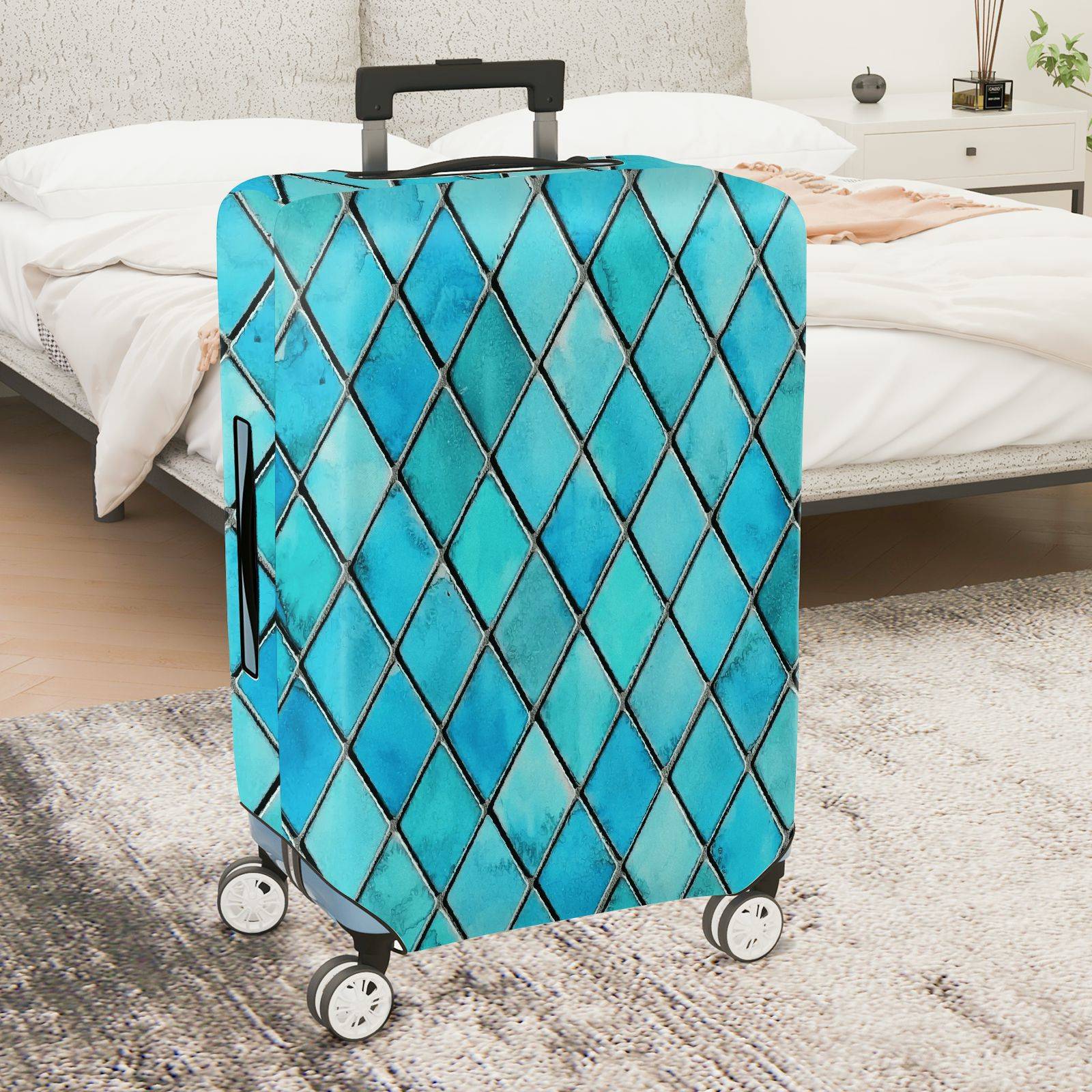 1-Piece Geometric Blue Diamond Abstract Artistic Modern Stylish  Suitcase Luggage Cover, Stretch Protective Sleeve