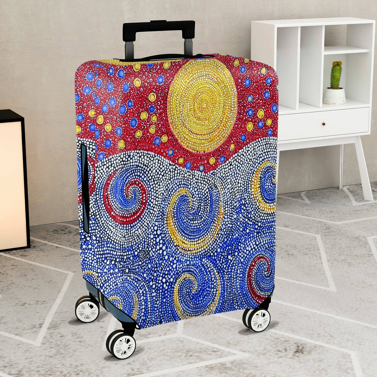 1-Piece Abstract Colorful Sun Swirl Dot Artistic  Suitcase Luggage Cover, Stretch Protective Sleeve