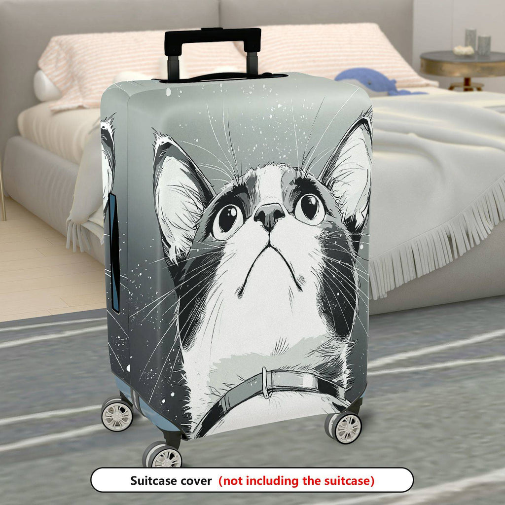 1-Piece Cute Cat Print Artistic Monochrome Stylish Graphic Unique  Suitcase Luggage Cover, Stretch Protective Sleeve
