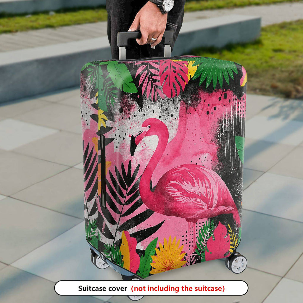 1-Piece Pink Flamingo Tropical Leaves Abstract Artistic Bright  Suitcase Luggage Cover, Stretch Protective Sleeve