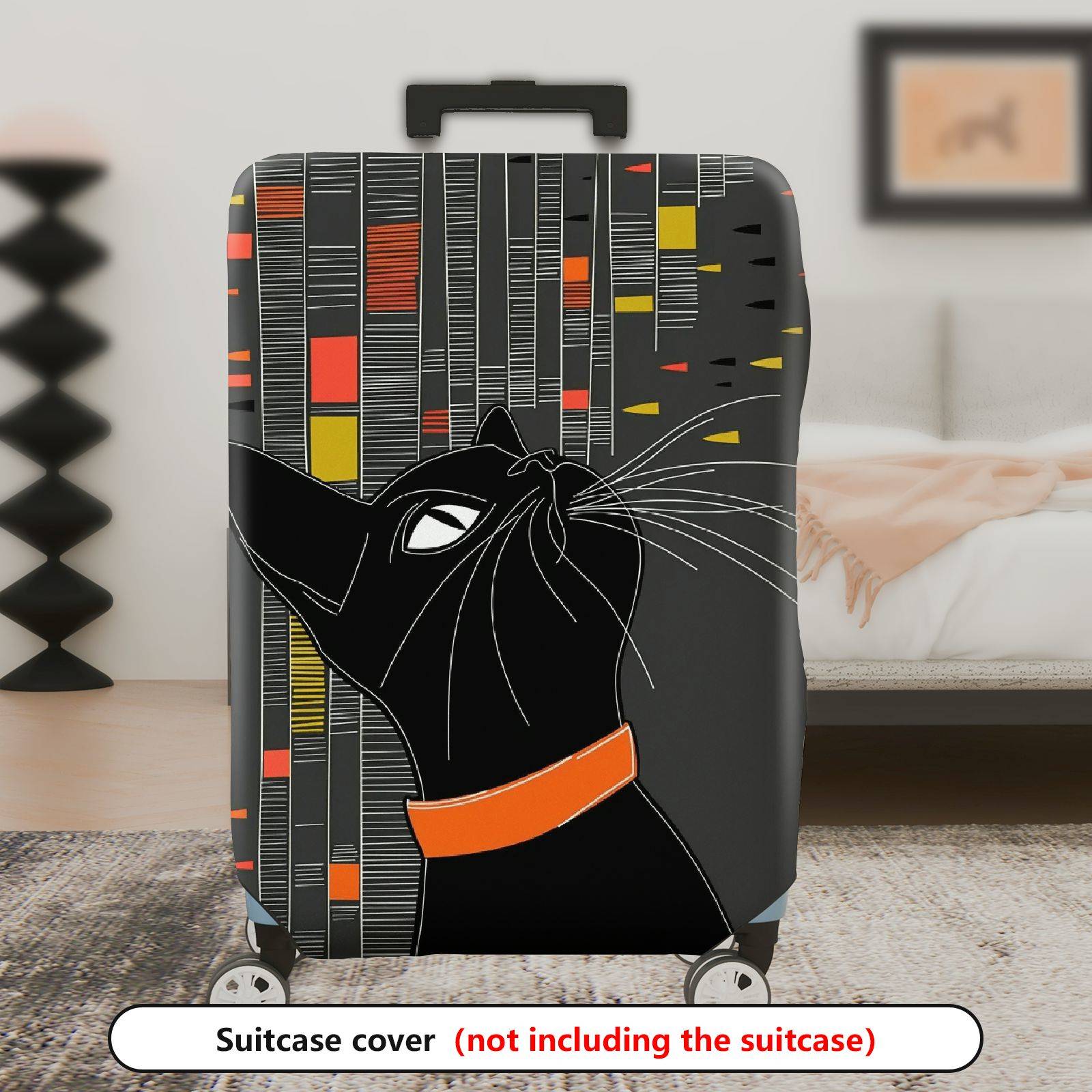 1-Piece Cat Modern Geometric Artistic Colorful  Suitcase Luggage Cover, Stretch Protective Sleeve