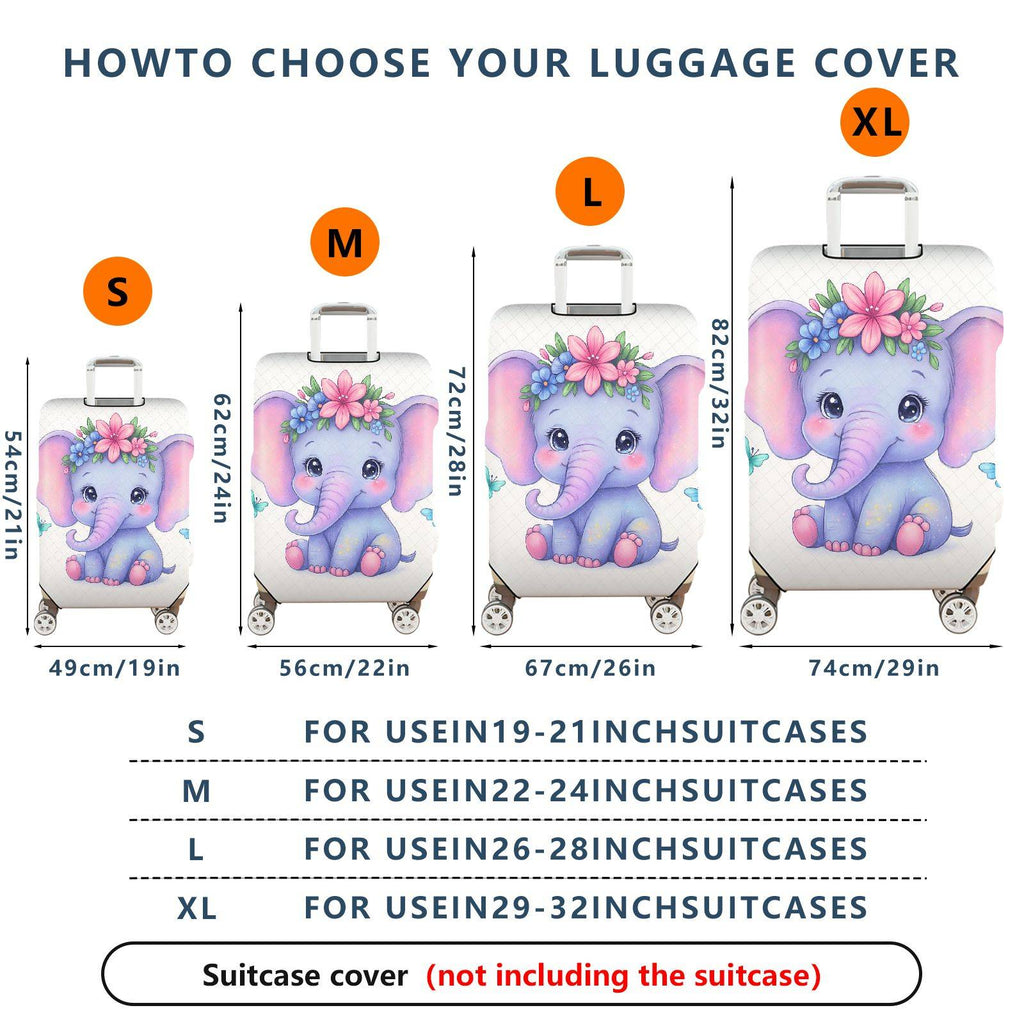 1-Piece Cute Elephant Flower Butterfly  Suitcase Luggage Cover, Stretch Protective Sleeve