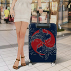 1-Piece Fish Red Blue Japanese Art Minimalistic Leaf  Suitcase Luggage Cover, Stretch Protective Sleeve
