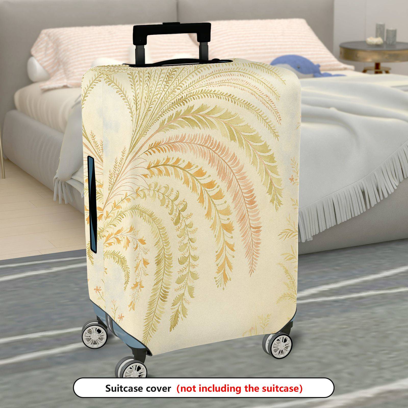 1-Piece Abstract Elegant Botanical Beige Floral  Suitcase Luggage Cover, Stretch Protective Sleeve