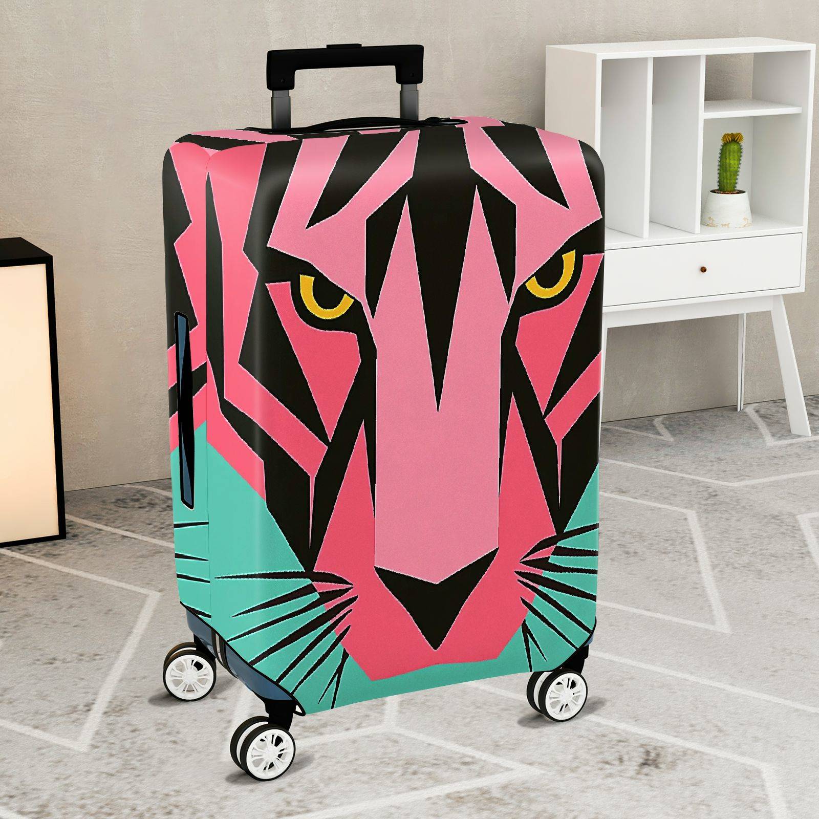 1-Piece Pink Green Tiger Modern Graphic Abstract Art Geometric  Suitcase Luggage Cover, Stretch Protective Sleeve