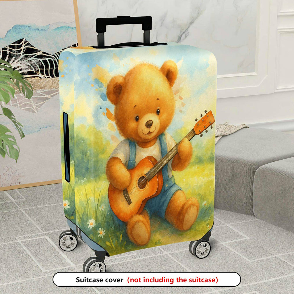 1-Piece Adorable Musical Teddy Bear Art Vintage Nature Travel  Suitcase Luggage Cover, Stretch Protective Sleeve