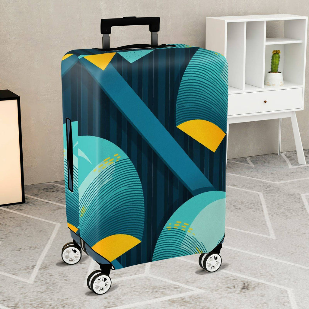 1-Piece Blue Abstract Geometric Modern Stylish Artistic  Suitcase Luggage Cover, Stretch Protective Sleeve