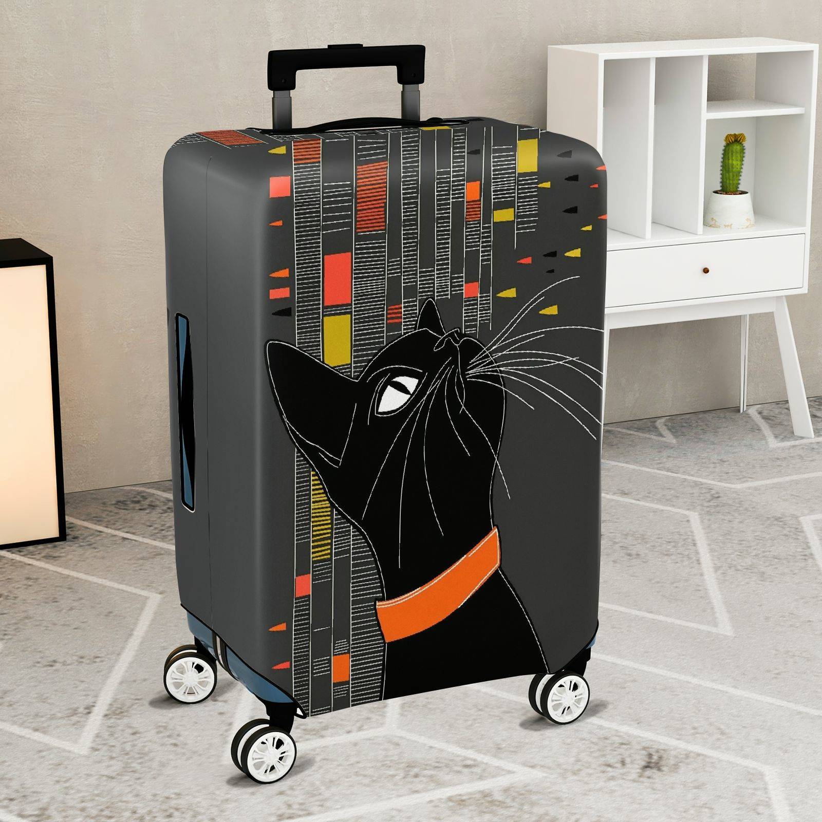 1-Piece Cat Modern Geometric Artistic Colorful  Suitcase Luggage Cover, Stretch Protective Sleeve