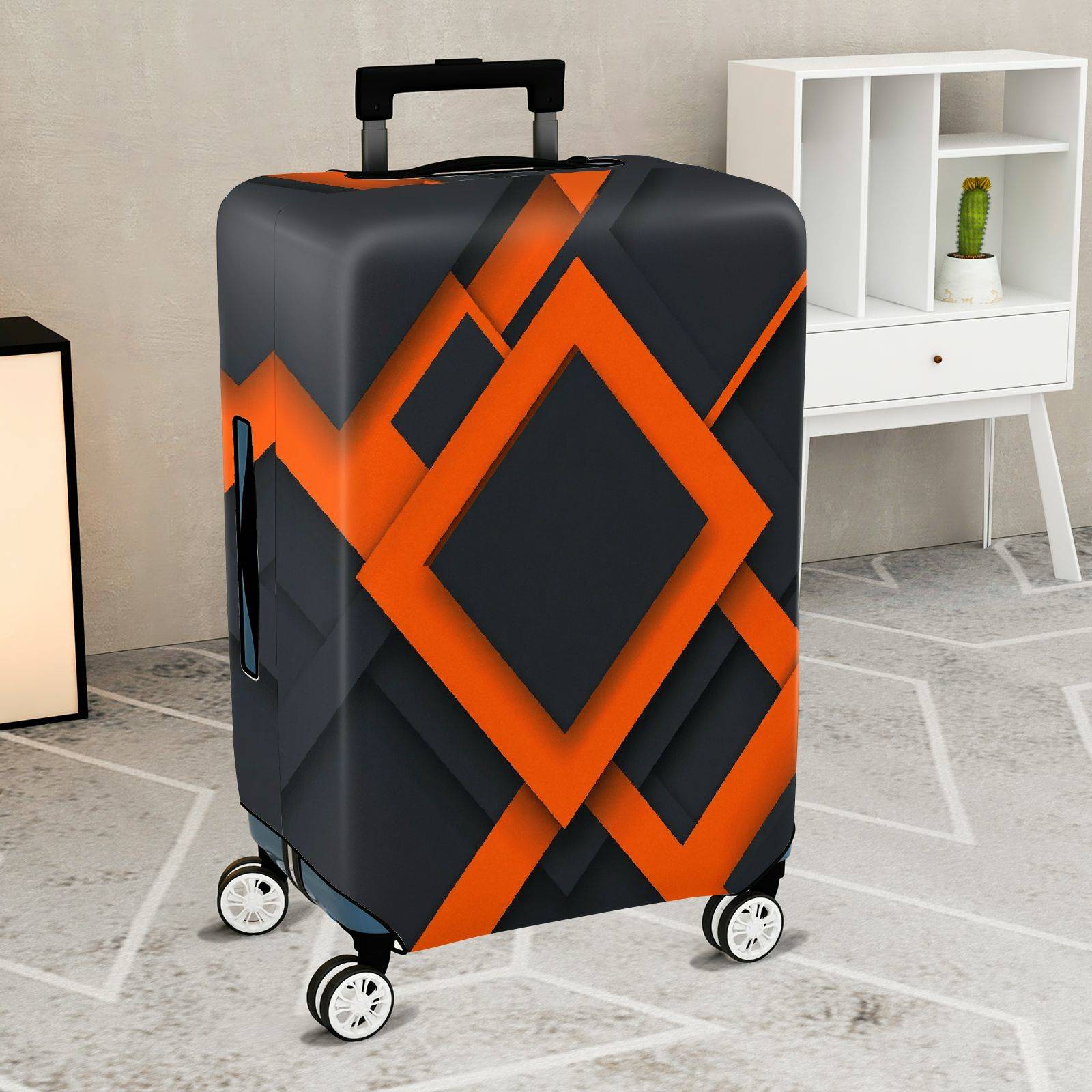 1-Piece Geometric Modern Abstract Orange Black Minimalist Artistic  Suitcase Luggage Cover, Stretch Protective Sleeve