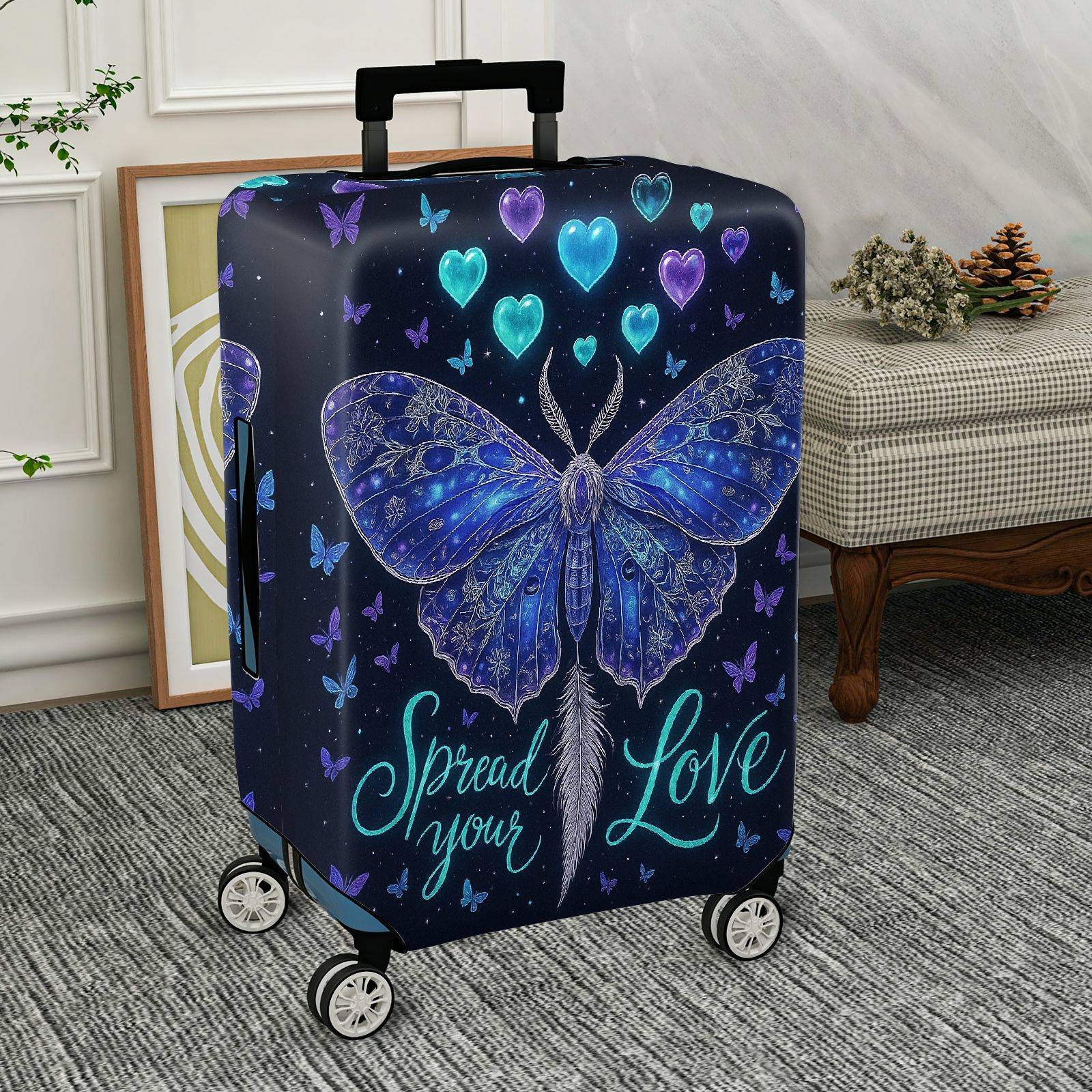 1-Piece Butterfly Heart Starry Blue Love Cosmic  Suitcase Luggage Cover, Stretch Protective Sleeve
