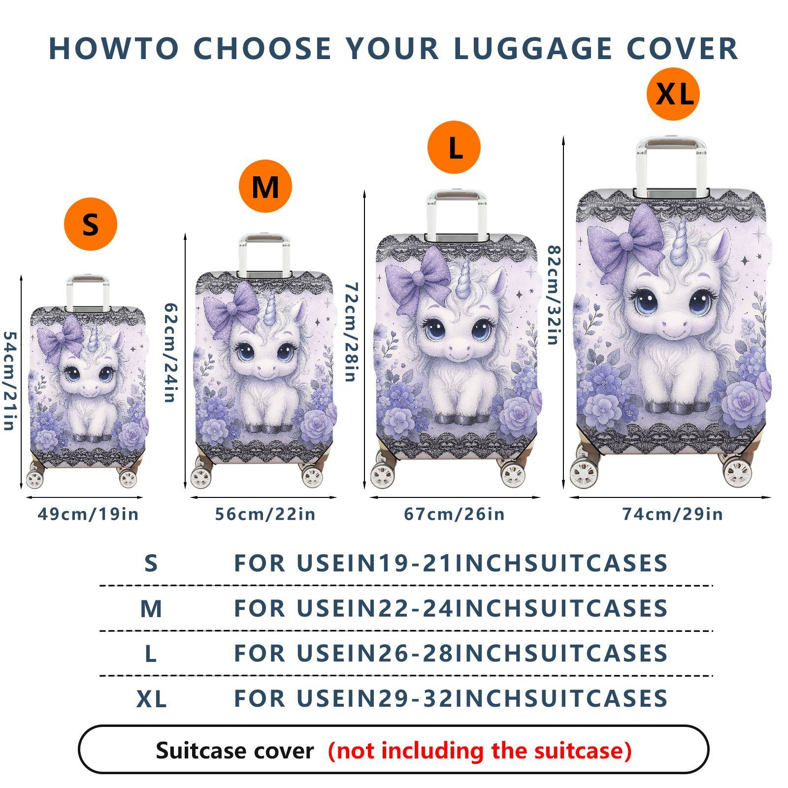 1-Piece Cute Pastel Unicorn Floral Lace Heart  Suitcase Luggage Cover, Stretch Protective Sleeve
