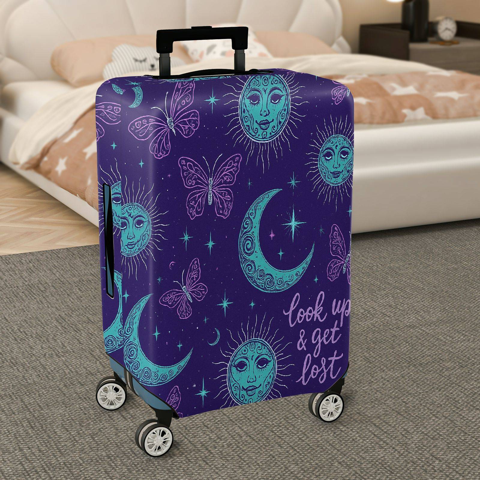1-Piece Moon Star Butterfly Quote Cosmic Galaxy  Suitcase Luggage Cover, Stretch Protective Sleeve