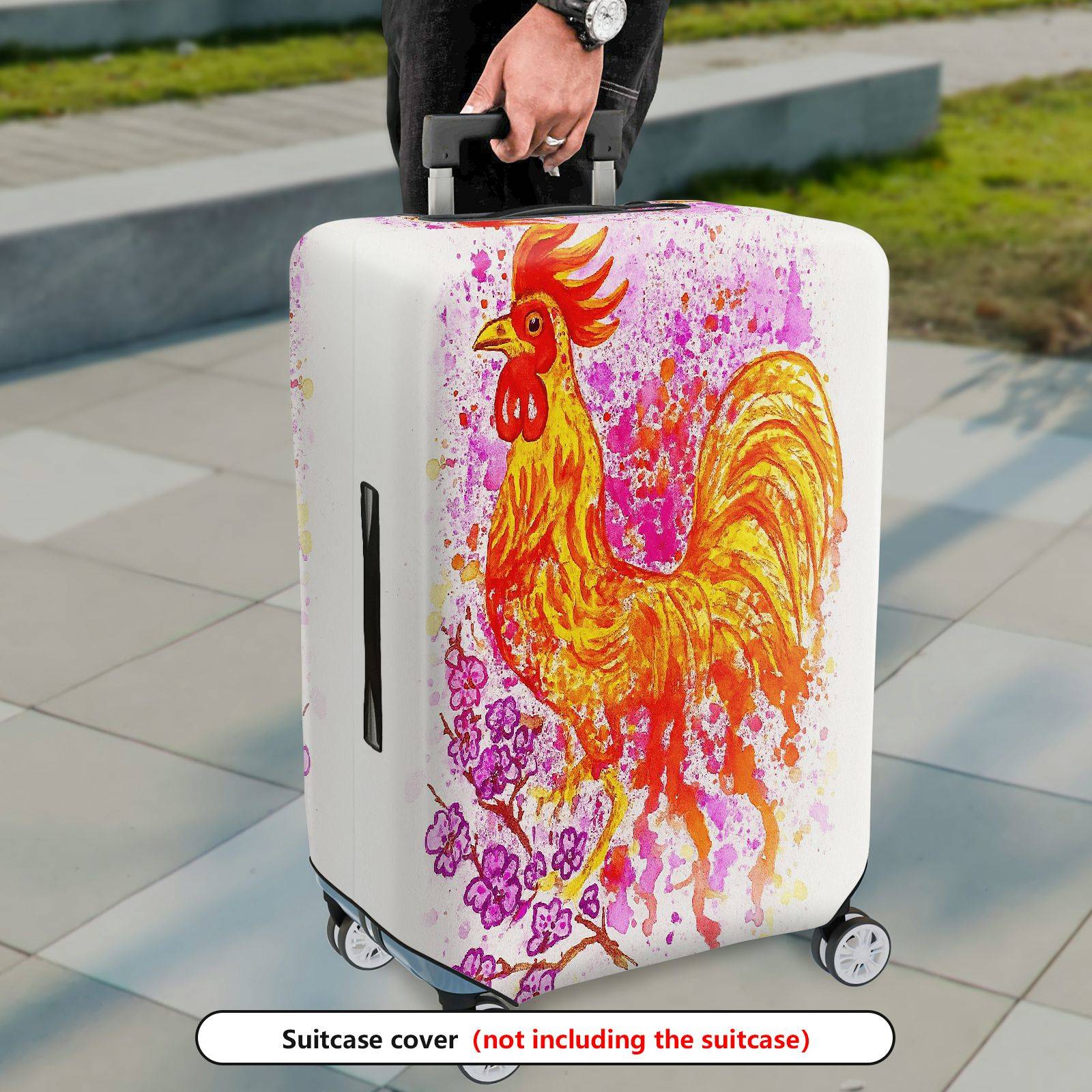 1-Piece Abstract Rooster Floral Art Colorful Travelling Painting  Suitcase Luggage Cover, Stretch Protective Sleeve
