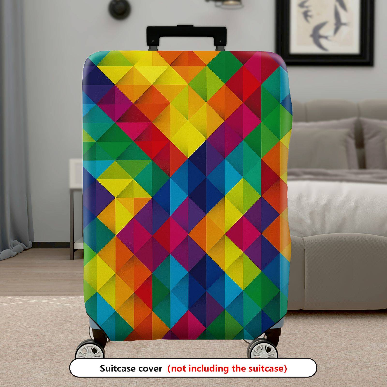 1-Piece Colorful Geometric Diamond Pattern Luggage  Suitcase Luggage Cover, Stretch Protective Sleeve