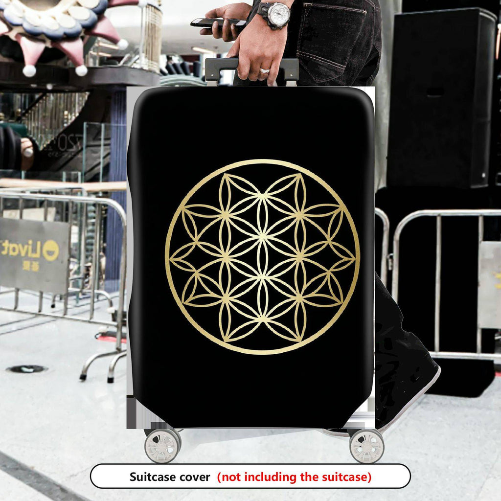 1-Piece Black Gold Geometric Flower Mandala  Suitcase Luggage Cover, Stretch Protective Sleeve