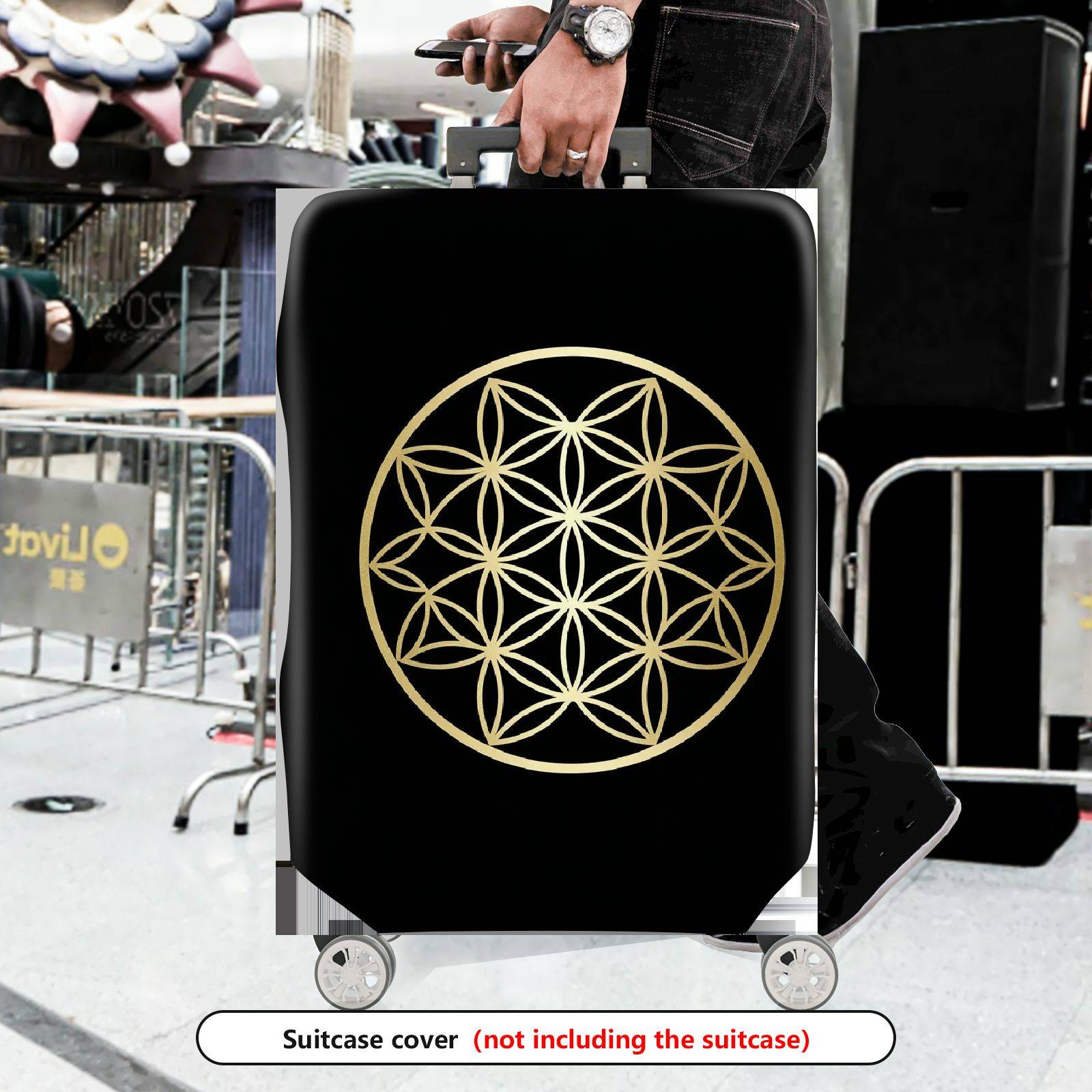 1-Piece Black Gold Geometric Flower Mandala  Suitcase Luggage Cover, Stretch Protective Sleeve