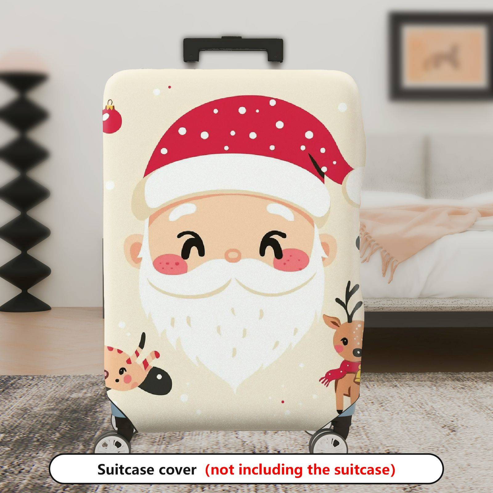 1-Piece Santa Reindeer Christmas Holiday Festive  Suitcase Luggage Cover, Stretch Protective Sleeve