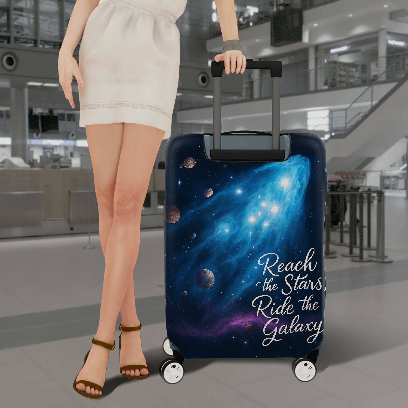 1-Piece Galaxy Stars Space Astronaut Planet Cosmic  Suitcase Luggage Cover, Stretch Protective Sleeve