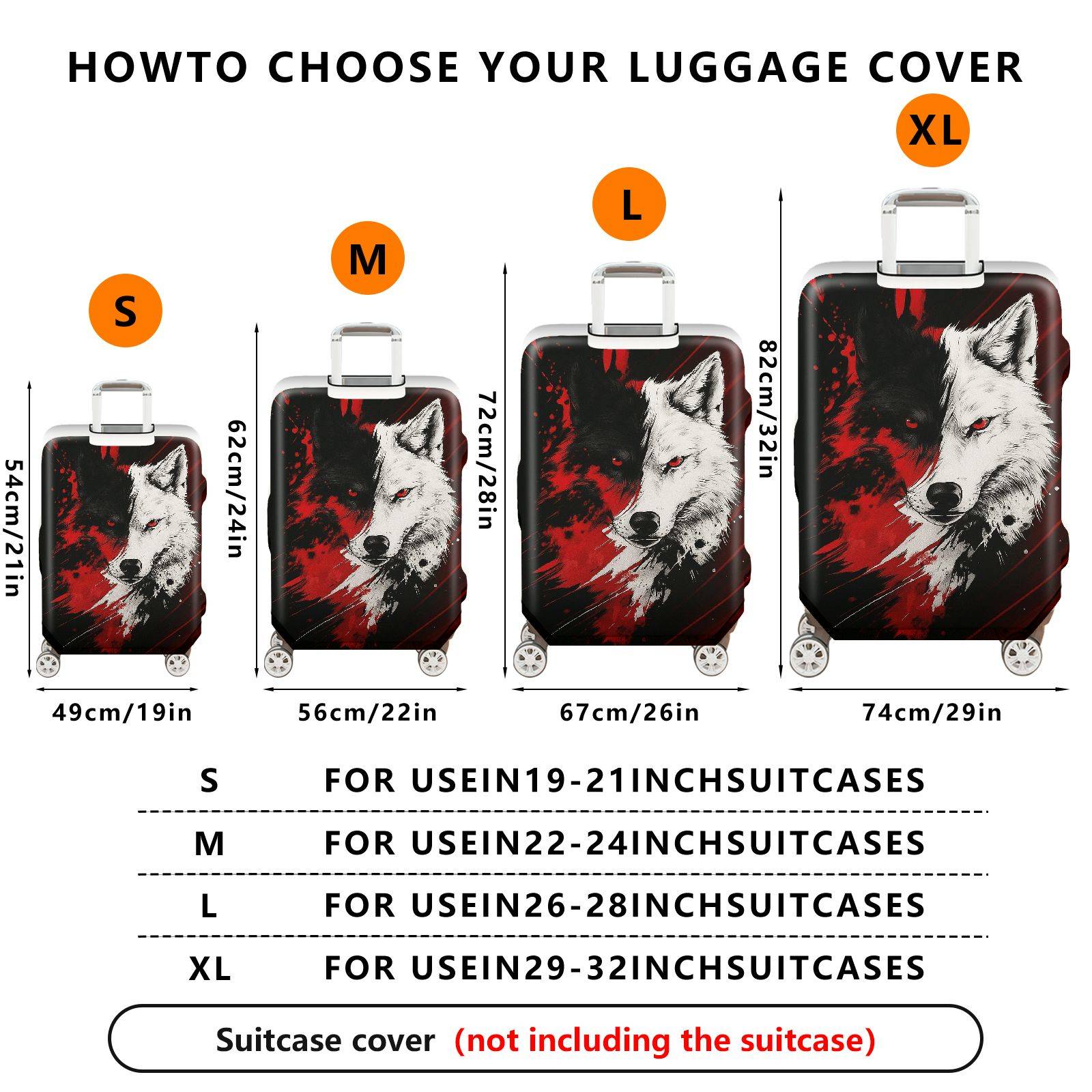 1-Piece Red Black Wolf Animal Abstract Stylish Cool Artistic  Suitcase Luggage Cover, Stretch Protective Sleeve