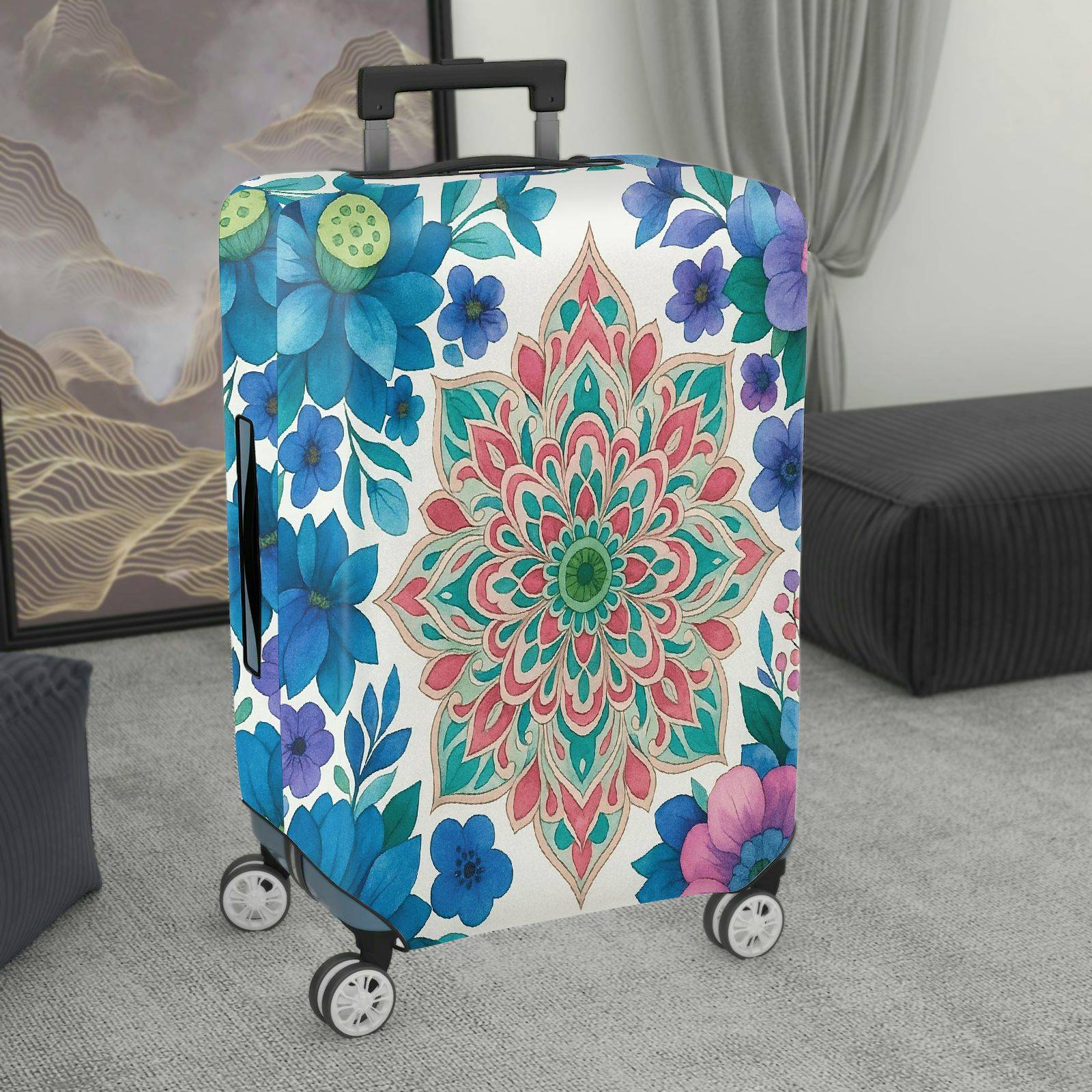 1-Piece Mandala Floral Colorful Vibrant Artistic Decorative  Suitcase Luggage Cover, Stretch Protective Sleeve