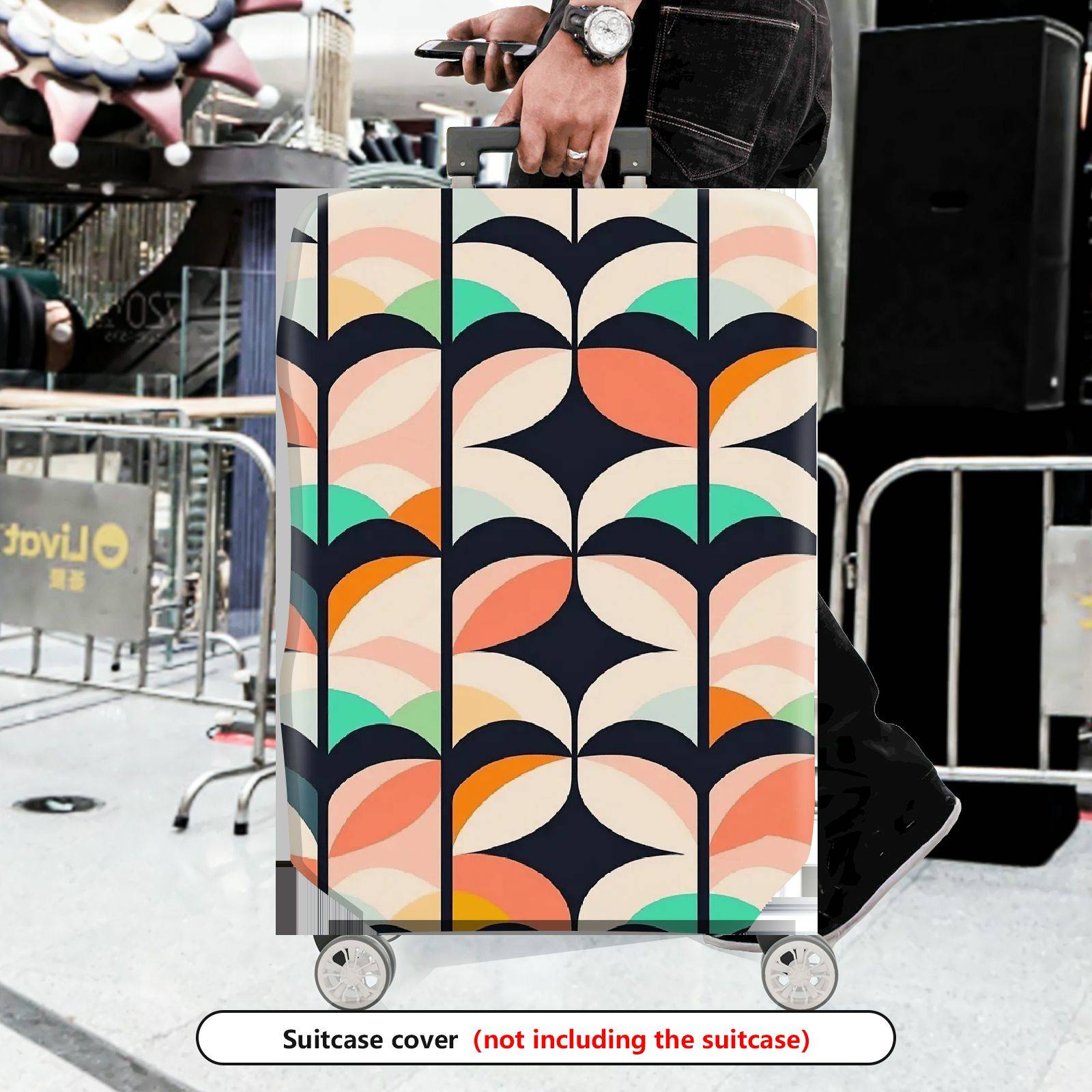 1-Piece Retro Colorful Leaf Geometric Abstract Vibrant  Suitcase Luggage Cover, Stretch Protective Sleeve