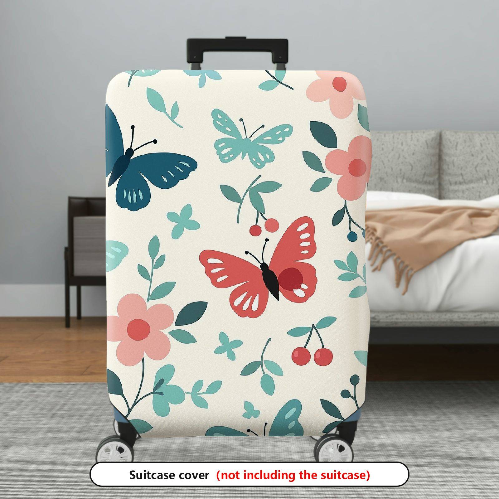 1-Piece Butterfly Floral Cherry Blossom Nature Aesthetic  Suitcase Luggage Cover, Stretch Protective Sleeve