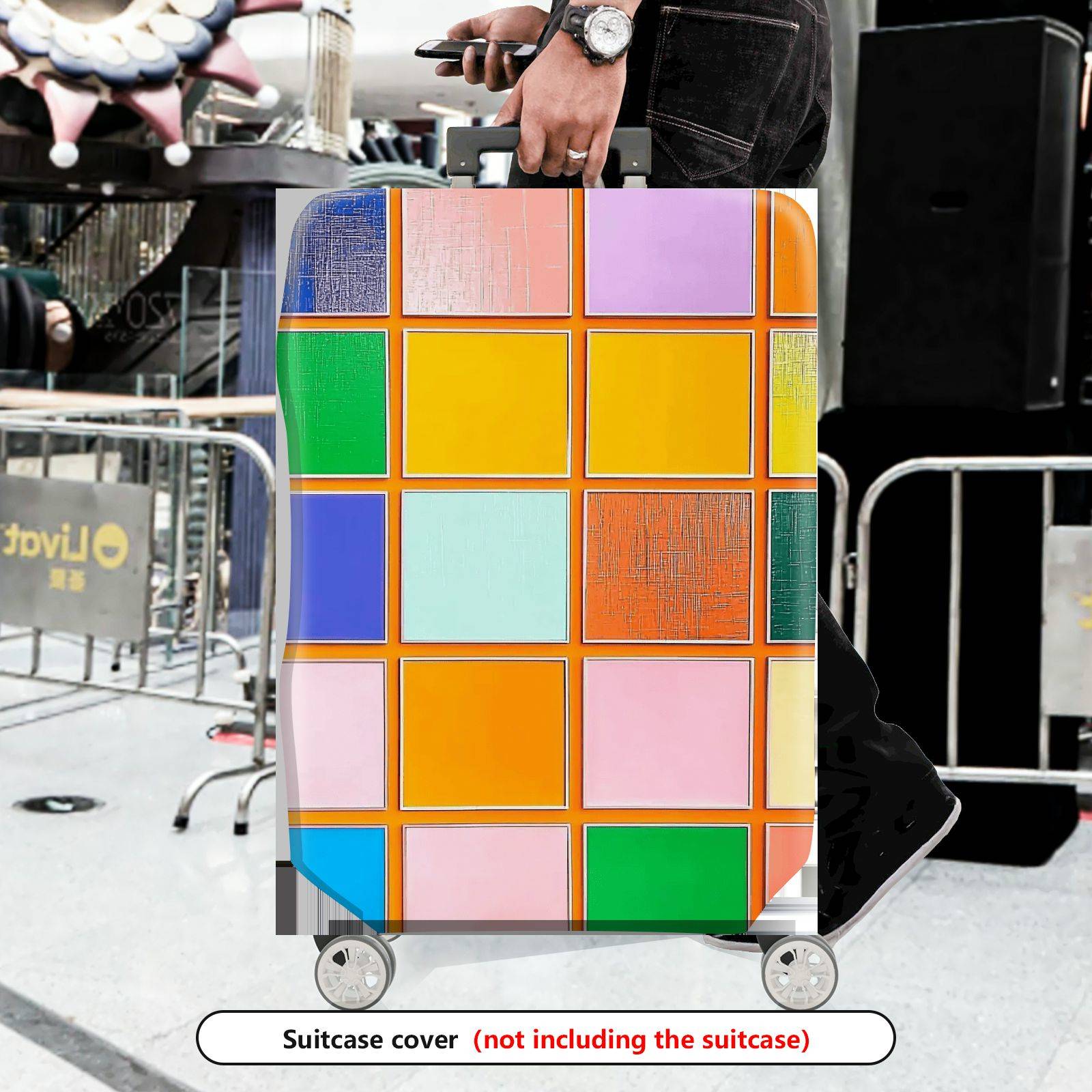 1-Piece Colorful Abstract Geometric Vibrant Pattern Square  Suitcase Luggage Cover, Stretch Protective Sleeve