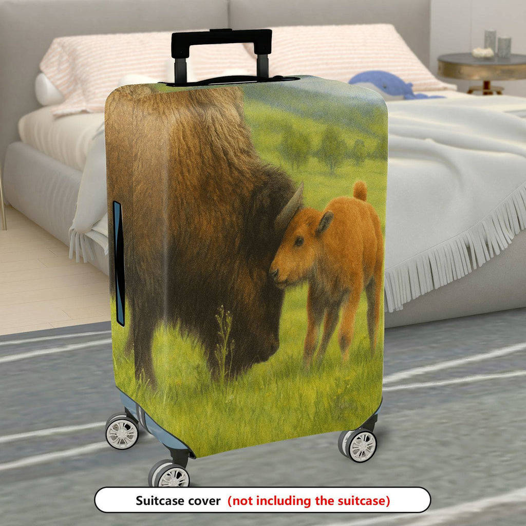 1-Piece Buffalo Landscape Pastoral Nature Animal Herd  Suitcase Luggage Cover, Stretch Protective Sleeve