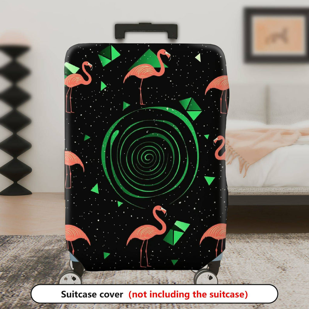 1-Piece Flamingo Geometric Spiral Pink Green Black  Suitcase Luggage Cover, Stretch Protective Sleeve